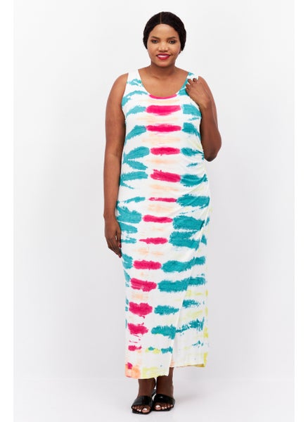 Buy Women Plus Size Tie-Dyed Maxi Dress, White Combo in UAE