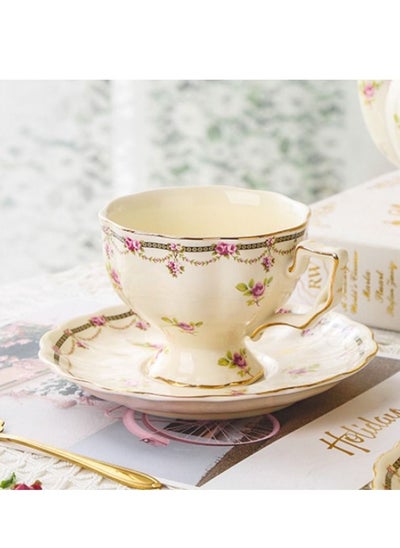 اشتري M MIAOYAN French Retro Phnom Penh Cream Color Court Style Floral Afternoon Tea Ceramic Coffee Cup Saucer Large Mouth Milk Tea Cup في السعودية