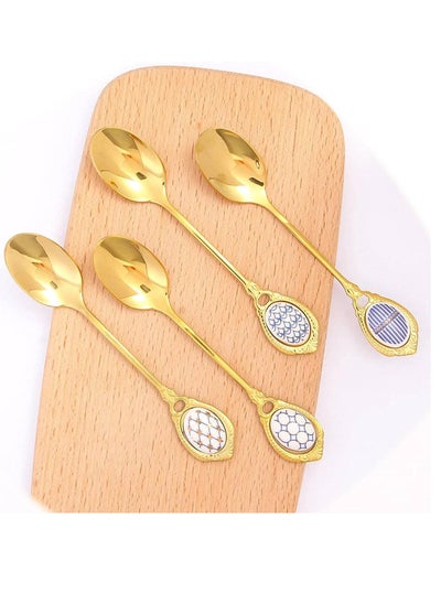 Buy Small Spoons Dessert Spoons Tiny Spoon Light Luxury Stainless Steel Golden Coffee Spoon Mixing Spoons with Ceramic Handle Stainless Steel Scoop Spoons Spoon Set Teaspoon Spoon Soup Spoon in Saudi Arabia