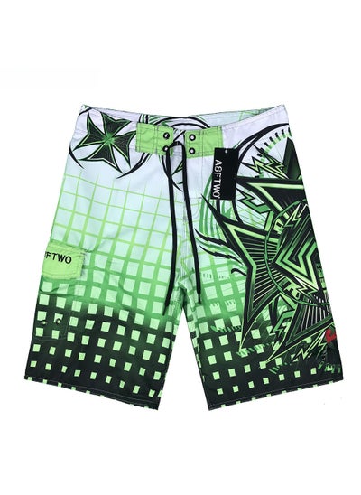 Buy Plaid Five-Point Shorts Green in UAE