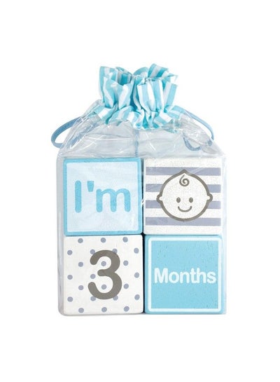 Buy Solid Wood Monthly Weekly Yearly Milestone Age Blocks Newborn Gifts & Keepsakes For Picture Props (4 Pcs/Blue) in Saudi Arabia