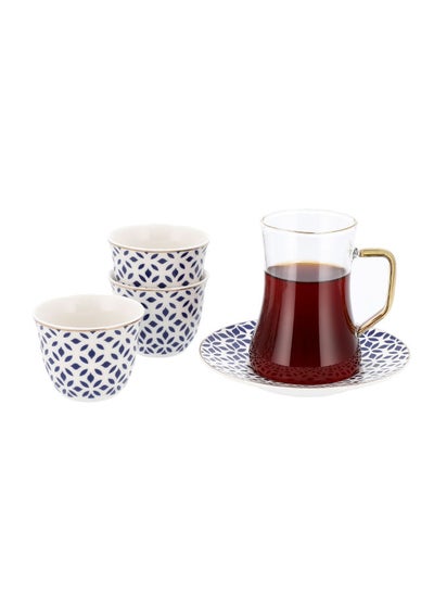 Buy 18 Pieces Arabic Tea&Coffee Set Porcelain Dutone Blue Fade Serves 6 in Saudi Arabia