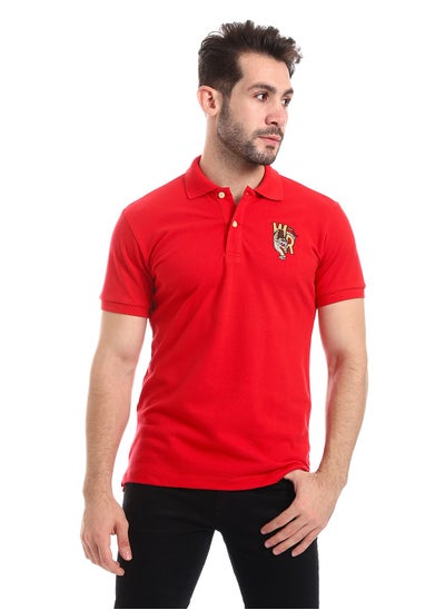 Buy Stitched Chest Logo Pique Patterned Polo Shirt in Egypt