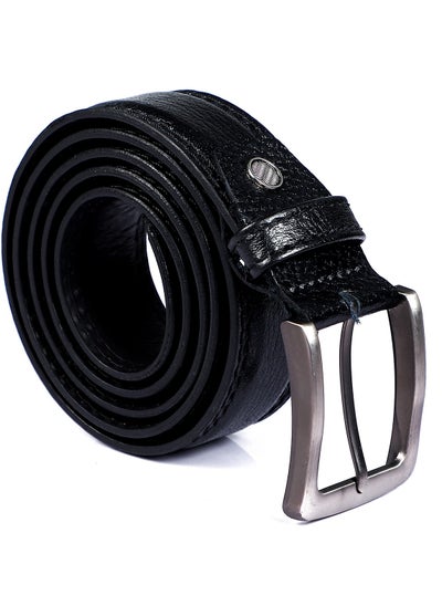 Buy Single Belt Loop Textured  Leather Belt -Black in Egypt