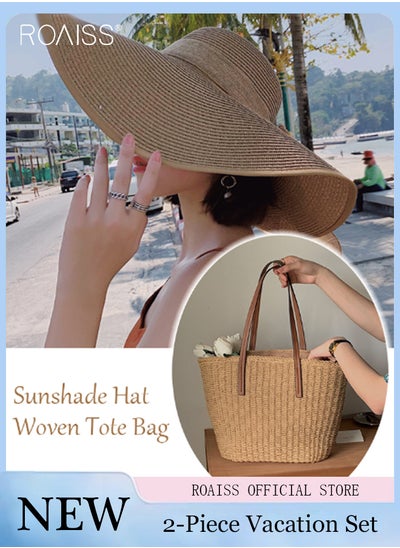 Buy 2 Piece Straw Sun Protection Hat And Clutch Set Women'S Beach Vacation Fashion Versatile Set in UAE