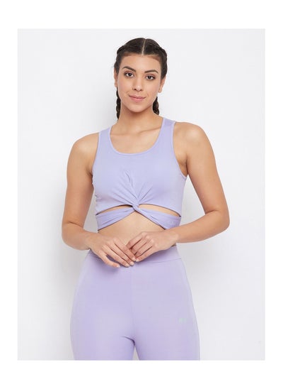 Buy Snug Fit Active Crop Top with Twist Knot in Lavender in UAE