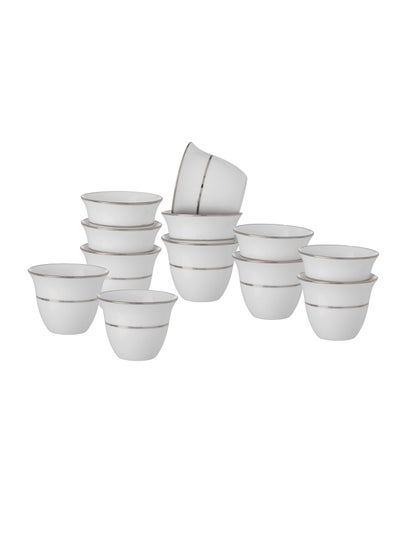 Buy A set of silver and white porcelain Arabic coffee cups, 12 pieces in Saudi Arabia