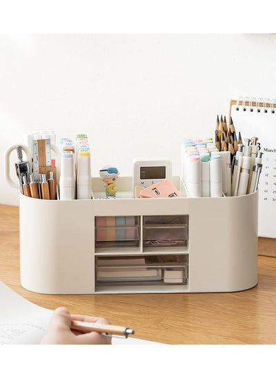 Buy Pencil Pen Holder for Desk with 3 Drawers - All-In-One Desk Organizer - Perfect Desk Accessories for Office Use in Saudi Arabia