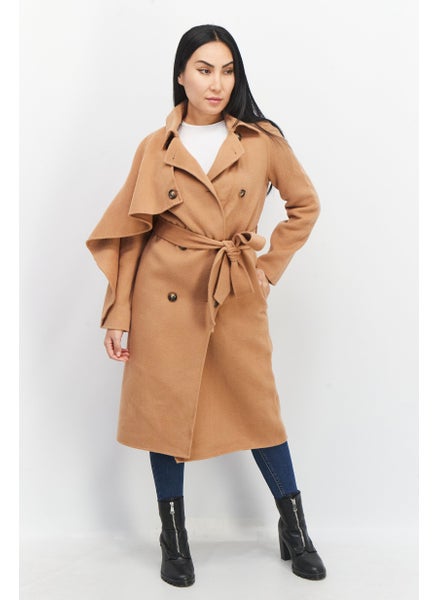 اشتري Women Panel Double Button Belted Trench Coat, Tan في الامارات