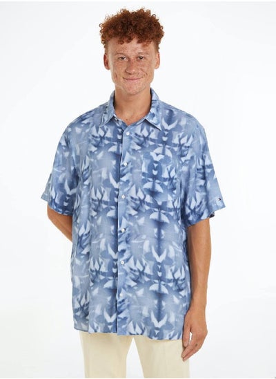 Buy Men's Palm Print Tie-Dye Linen Relaxed Short Sleeve Shirt -  Pure linen, Blue/ Multicolor in UAE