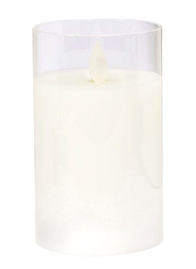 Buy 1-Wick LED Pillar Glass Candle, White - 7.5x12.5 cm in UAE