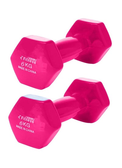 Buy Weightlifting dumbbell made of vinyl, 6 kg, consisting of two pieces Pink in Saudi Arabia