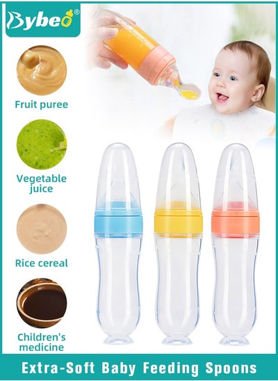 Buy 3 Pieces Baby Food Feeder, Silicone Baby Feeding Spoon with Standing Base for Infants Dispensing and Feeding, Squeeze Feeding Spoons for Boys Girl Kids, Self Feeding Bottle Spoon, BPA Free in UAE