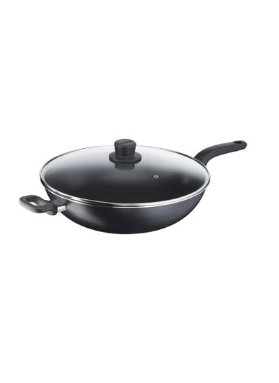 Buy TEFAL Wok Pan with Lid | Cook Easy Xl 36 cm Frying Pan |Non Stick Frypan | Aluminium | Black |  | B5039296 in UAE