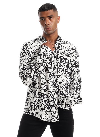 Buy 97834 Classic Collar Self Patterned Black & White Shirt. in Egypt