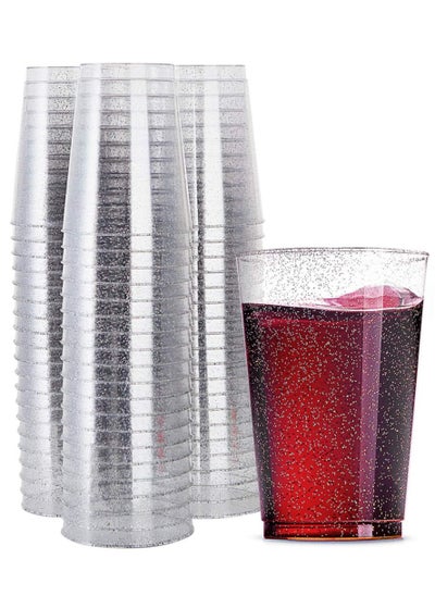 اشتري Plastic Cups, 50 Count 10 oz Silver Glitter Clear Plastic Cups Tumblers, Hard Plastic Disposable Cups For Wedding Glasses Plastic Party Cups, Clear Plastic Cups Tumblers, Wedding, Party Cups في السعودية