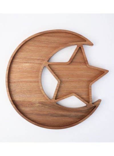 Buy HilalFul Wooden Platter Hilal And Star | Multipurpose | Acacia Wood | Kitchenware | Serveware | Trays for Kitchen Decoration | Home Decor Centrepieces for Eid, Ramadan, Eid Al Adha in UAE