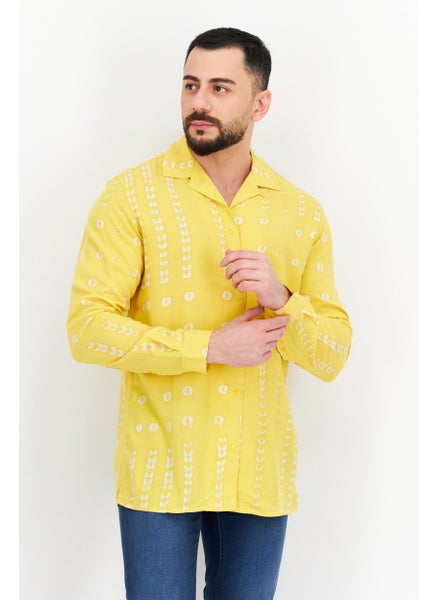 Buy Men Spread Collar Long Sleeves Allover Print Casual Shirt, Yellow Combo in UAE