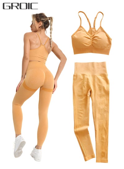 اشتري Workout Sets for Women 2 Piece Cross Back Straps Sports Bra Seamless Pants Yoga Gym Activewear Set(M) في الامارات