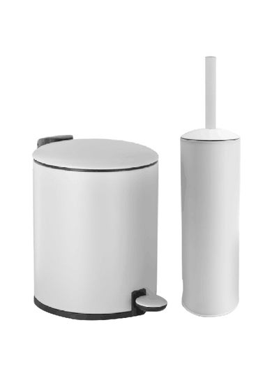 Buy Pedal Bin with Toilet Brush Medium White 5 L HDB-10021W in Saudi Arabia