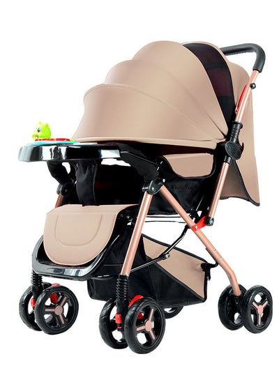 Buy Baby Stroller for Comfort and Safety, Foldable Design with Rain Cover, Adjustable Seating, Harness and Shock Absorbing Wheels (Beige) in Saudi Arabia