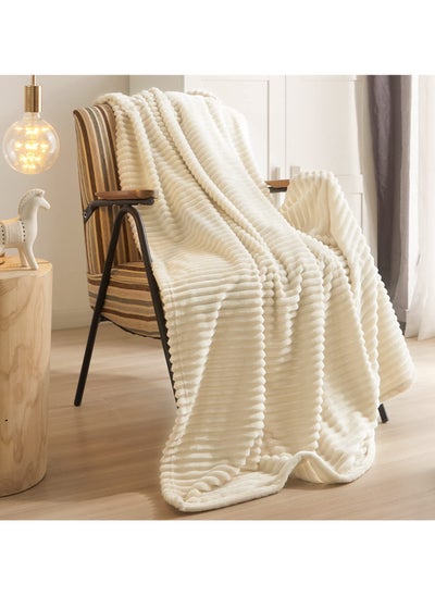 Buy Fleece Throw Blanket, 130 x 160 cm, 280GSM Extra Soft Lightweight Blanket with Stripes, Plush Fuzzy Cozy Blanket for Couch, Bed, Sofa, Warm and Breathable in UAE