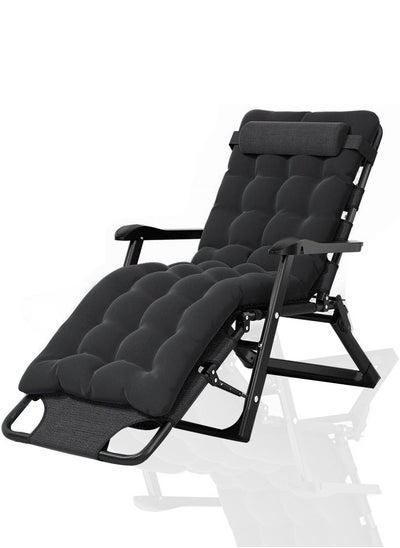 Buy Oversized Lounge Chair for Outside with Headrest Folding Camping Chair for Outside Garden Lawn Beach Adjustable Reclining Patio Chair with Cushion Black in Saudi Arabia