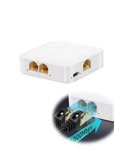 اشتري 1 to 4 Gigabit Splitter, 1000Mbps Network Hub, Internet Cable Splitter, Type-C Power في الامارات