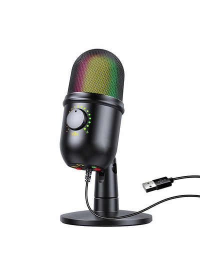 Buy RGB Condenser Microphone Cardioid USB Mic with Colorful Lighting Effect One-Button Mute Real-time Monitoring with Desktop Mic Stand for Laptop PC Live Streaming Video Conference Online Game in UAE