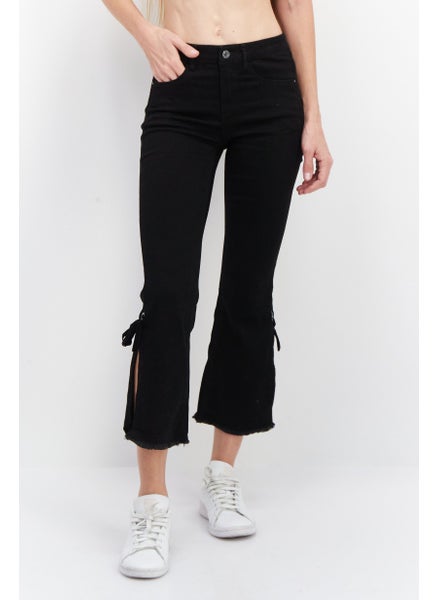 Buy Women Slim Bootcut Fit Solid Stretchable Jeans, Black in UAE