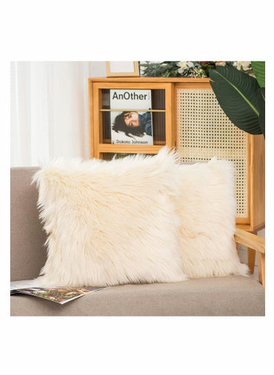 Buy Set of 2 Decorative Faux Fur Throw Pillow Covers, for Sofa Couch Chair Bed Cafe in Saudi Arabia