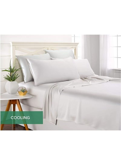 Buy Bamboo Bed Sheet Set 400TC Cool, Anti-Allergic, Soft and Silky Includes 1 Fitted, 1 Flat, 2 Pillowcase – White in UAE