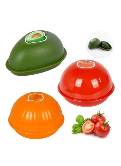 اشتري 3Pcs Plastic Vegetable Fresh Storage Box, Fruit and Vegetable Shaped Sealed Keeper Food Saver Storage Containers, Vegetable Crisper, Tomato Saver, Onion Container and Avocado Saver في السعودية