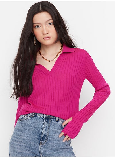 Buy Fuchsia Sleeve Detailed Polo Neck Knitwear Sweater TWOAW21KZ1113 in Egypt