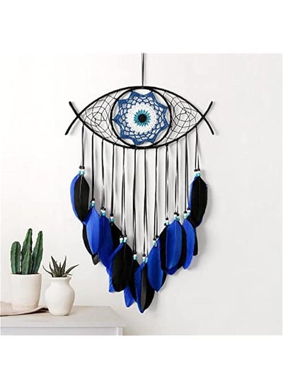 Buy Evil Eye Dream Catcher-Blue Black Dream Catchers Handmade Feather Evil Eye Wall Hanging Ornament Home Decor for Bedroom Livingroom Yard, Blessing Craft Gift Bring Good Luck (Blue-Black) in UAE