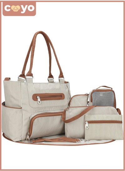 Buy Set Of 6 Diaper Bag With Hooks And Nappy Changing Mat - Ivory White in Saudi Arabia