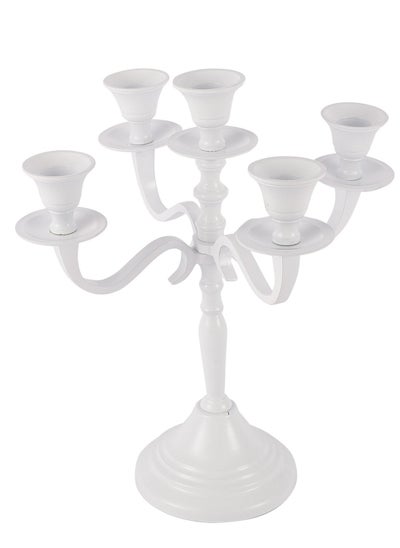 Buy VOIDROP Three Arm Candelabra 10 inch Tall White Taper Candle Holders, Candle Stands Candlesticks for Home Decor Wedding Parties Dinning Table Centerpiece Thick Candles (White) in UAE