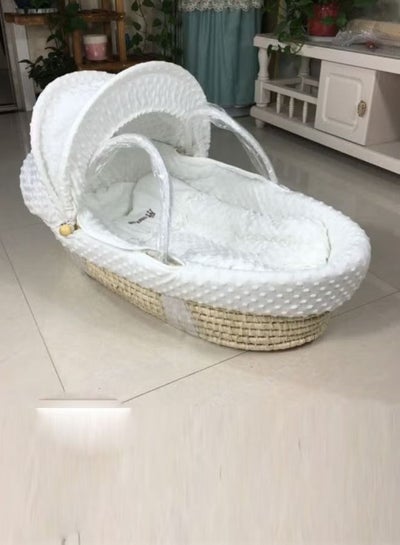 Buy Moses Basket Me Cream Gingham and Waffle Dressing for Moses or Wicker Baskets，Bolga Woven baby bed, Newborn baby gift, modern baby bed in Saudi Arabia