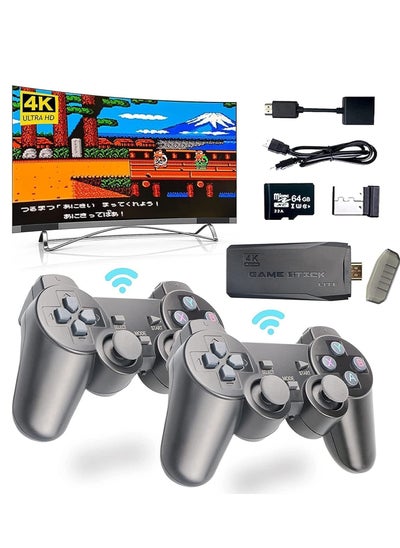 اشتري wireless retro game console, plug and play video games 4k hdmi output for tv, classic game stick built in 10000+ games with 9 emulators and 2 wireless controller 2.4g gift for kids & adults في الامارات