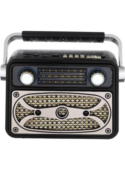 Buy M-183BT FM AM SW 3 Band Vintage Retro Radio Rechargeable Radio With USB SD TF Mp3 Player Blue Tooth Speaker - Black Silver in Egypt