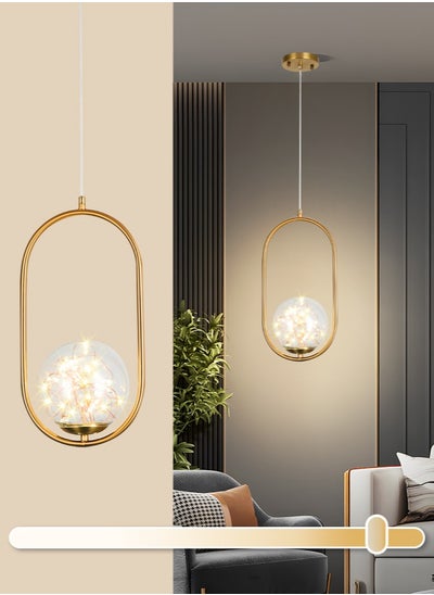 Buy Modern LED Pendant Ceiling Light Fixture,Golden Pendant Oval Shape Round Glass Globe Ceiling hanging Indoor Decor Lamp for Living Room,Restaurant Bar Bedroom and Bedside Light,6W in UAE