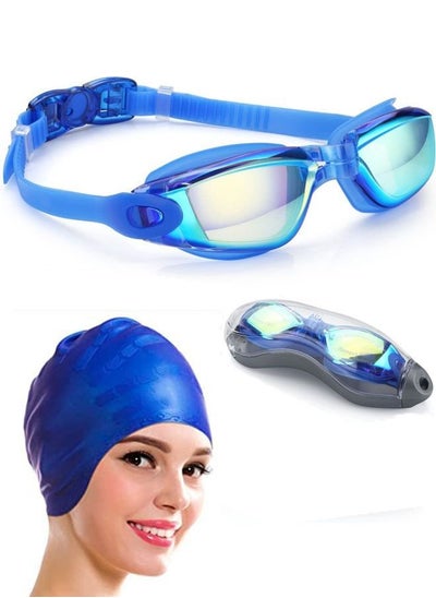 Buy Rock Pow Swim Cap Swim Goggles, Swim Cap for Long Hair Anti Fog UV Protection for Adult Kid with Nose Clip Ear Plugs Sets in Saudi Arabia