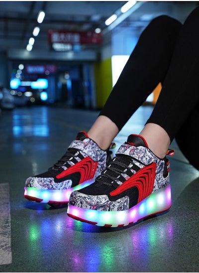 اشتري Rage Shoes For Boys And Girls Single And Double Wheel LED Flashing Lights Automatic Invisible Roller Skates Red في السعودية