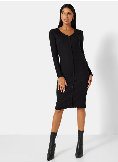 Buy Ribbed Long Sleeve Midi Dress in Saudi Arabia