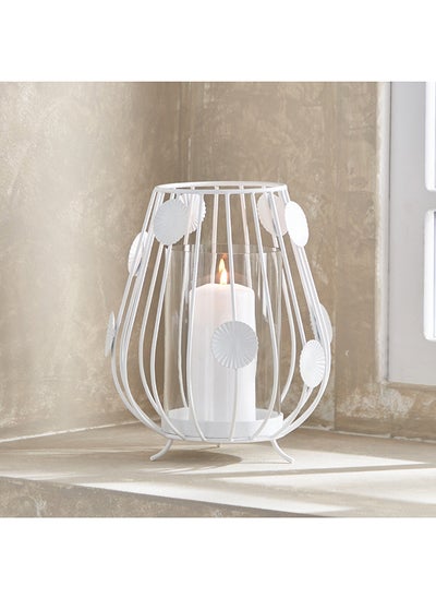 Buy Alena Metal Leaf Hurricane Pillar Candle Holder with Glass 18 x 24.5 x 18 cm in Saudi Arabia