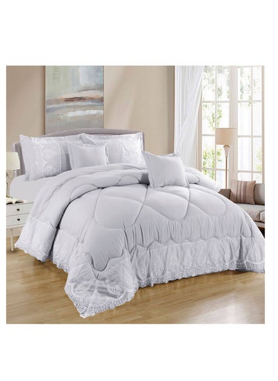 Buy Microfiber Embroidered Soft Quality Comforter Bedding set-King Size 6Pcs 1-PC fitted bedsheet 200 * 200cm,1-PCS Comforter 220 * 240 fixed, 4PCS Super Soft Pillowcases in UAE