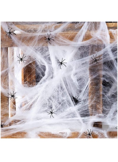 Buy 1000 Square Feet Spider Web Decorations with 100 Fake Spiders, Super Stretchy Spider Web Decorations, Indoor and Outdoor Party Supplies (White Spider Webs) in UAE