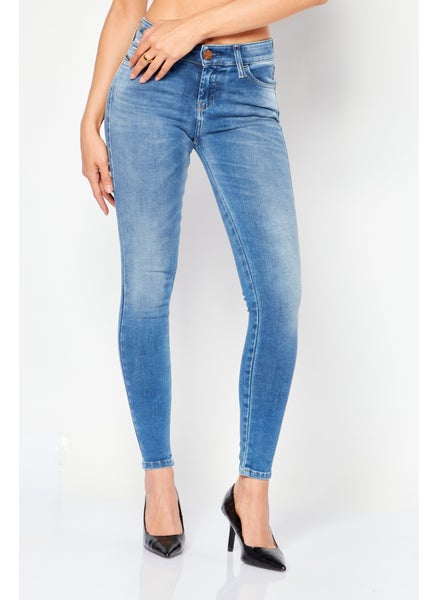 اشتري Women Skinny Fit Stretchable Washed Denim Jeans, Blue في السعودية