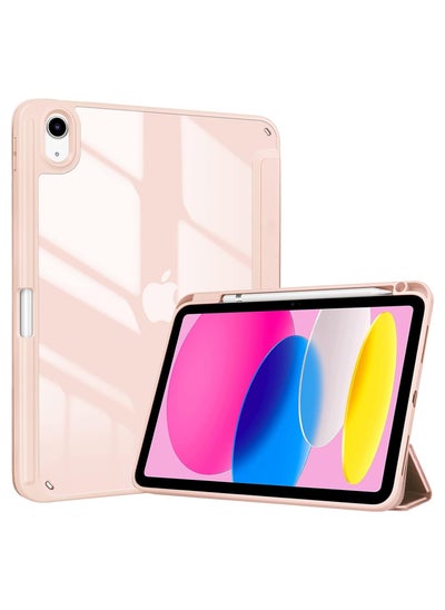 Buy iPad 10.9 Inch 10th Gen Case with Pencil Holder 2022 Clear Transparent Back Shell Trifold Protective cover Shockproof Cover for 2022 iPad 10th Gen A2696 A2757 A2777 Pink in UAE