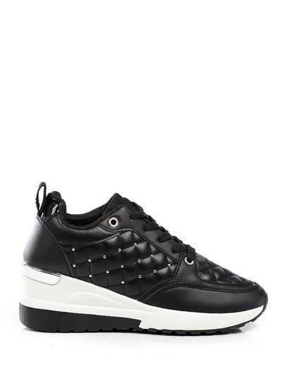 Buy Silver Beads Details Over Black Leather Sneakers in Egypt